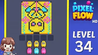 Pixel Flow Level 34 grid layout and solution screenshot