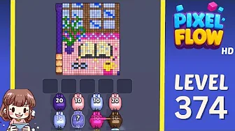 Pixel Flow Level 374 grid layout and solution screenshot