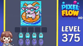 Pixel Flow Level 375 grid layout and solution screenshot