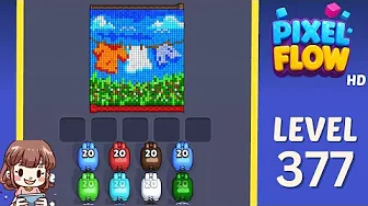 Pixel Flow Level 377 grid layout and solution screenshot