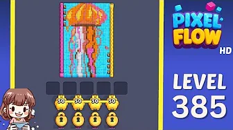 Pixel Flow Level 385 grid layout and solution screenshot