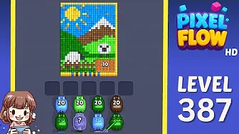 Pixel Flow Level 387 grid layout and solution screenshot