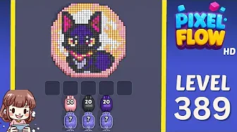 Pixel Flow Level 389 grid layout and solution screenshot