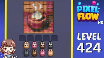 Pixel Flow Level 424 grid layout and solution screenshot