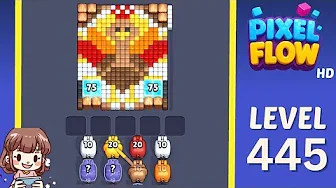 Pixel Flow Level 445 grid layout and solution screenshot