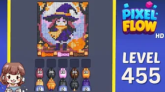 Pixel Flow Level 455 grid layout and solution screenshot