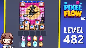 Pixel Flow Level 482 grid layout and solution screenshot