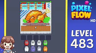 Pixel Flow Level 483 grid layout and solution screenshot