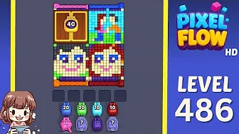 Pixel Flow Level 486 grid layout and solution screenshot