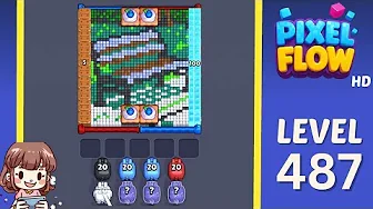 Pixel Flow Level 487 grid layout and solution screenshot