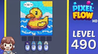 Pixel Flow Level 490 grid layout and solution screenshot