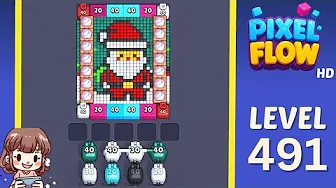 Pixel Flow Level 491 grid layout and solution screenshot