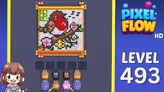 Pixel Flow Level 493 grid layout and solution screenshot
