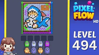 Pixel Flow Level 494 grid layout and solution screenshot