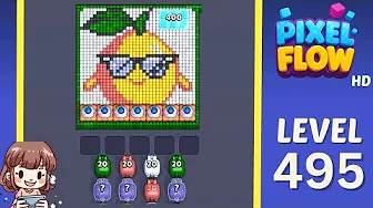 Pixel Flow Level 495 grid layout and solution screenshot