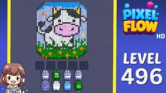 Pixel Flow Level 496 grid layout and solution screenshot
