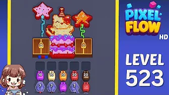 Pixel Flow Level 523 grid layout and solution screenshot