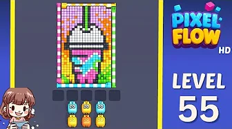 Pixel Flow Level 55 grid layout and solution screenshot