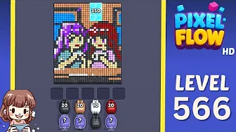 Pixel Flow Level 566 grid layout and solution screenshot