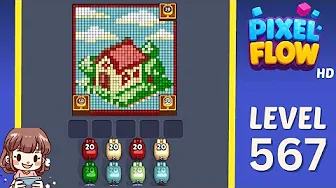 Pixel Flow Level 567 grid layout and solution screenshot