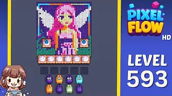 Pixel Flow Level 593 grid layout and solution screenshot
