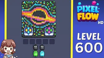 Pixel Flow Level 600 grid layout and solution screenshot