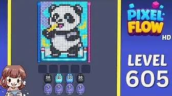Pixel Flow Level 605 grid layout and solution screenshot