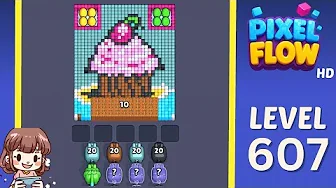 Pixel Flow Level 607 grid layout and solution screenshot