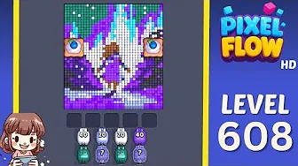 Pixel Flow Level 608 grid layout and solution screenshot