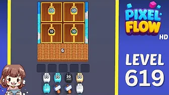 Pixel Flow Level 619 grid layout and solution screenshot