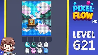 Pixel Flow Level 621 grid layout and solution screenshot