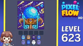 Pixel Flow Level 623 grid layout and solution screenshot