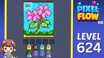 Pixel Flow Level 624 grid layout and solution screenshot