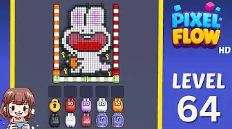 Pixel Flow Level 64 grid layout and solution screenshot