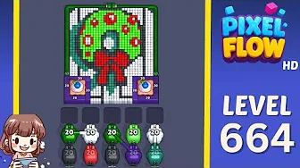 Pixel Flow Level 664 grid layout and solution screenshot