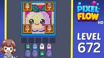 Pixel Flow Level 672 grid layout and solution screenshot