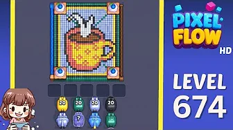 Pixel Flow Level 674 grid layout and solution screenshot