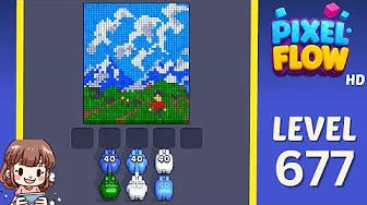 Pixel Flow Level 677 grid layout and solution screenshot