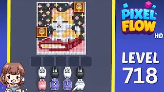 Pixel Flow Level 718 grid layout and solution screenshot