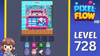 Pixel Flow Level 728 grid layout and solution screenshot