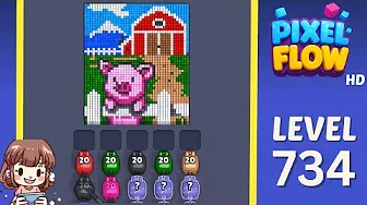 Pixel Flow Level 734 grid layout and solution screenshot