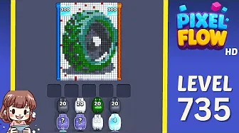 Pixel Flow Level 735 grid layout and solution screenshot