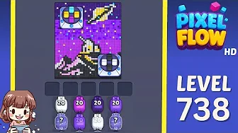 Pixel Flow Level 738 grid layout and solution screenshot