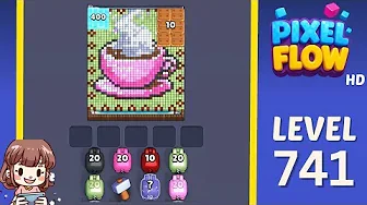Pixel Flow Level 741 grid layout and solution screenshot