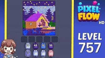 Pixel Flow Level 757 grid layout and solution screenshot
