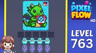 Pixel Flow Level 763 grid layout and solution screenshot