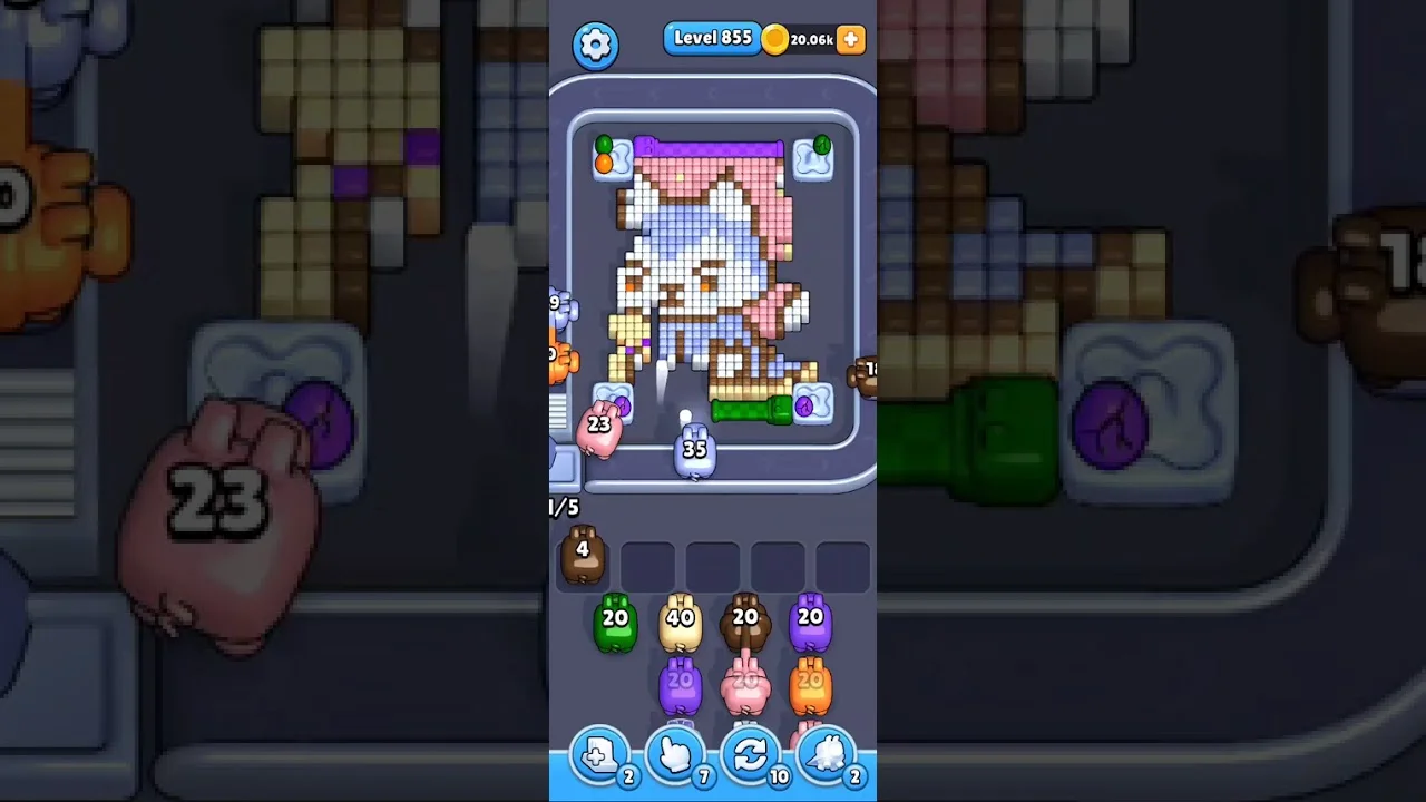 Pixel Flow Level 855 grid layout and solution screenshot
