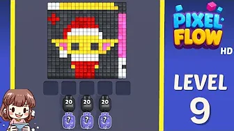 Pixel Flow Level 9 grid layout and solution screenshot