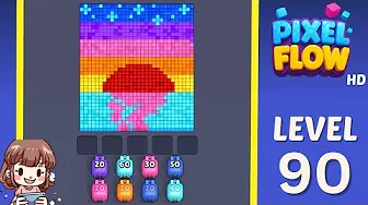 Pixel Flow Level 90 grid layout and solution screenshot