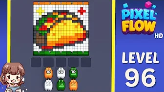 Pixel Flow Level 96 grid layout and solution screenshot